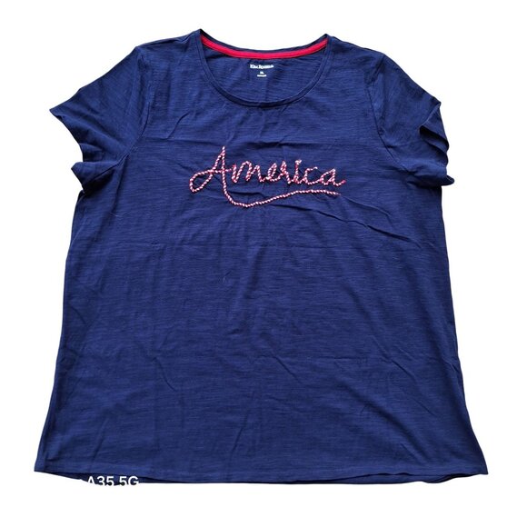 Kim Rogers Women's America Graphic T-Shirt XL Navy Blue Memorial Day 4th of July - Picture 1 of 8